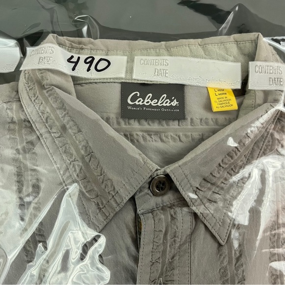 Cabelas Button Shirt Mens Large Gray Striped Nylon Flannel Outdoors (490) - Picture 8 of 8